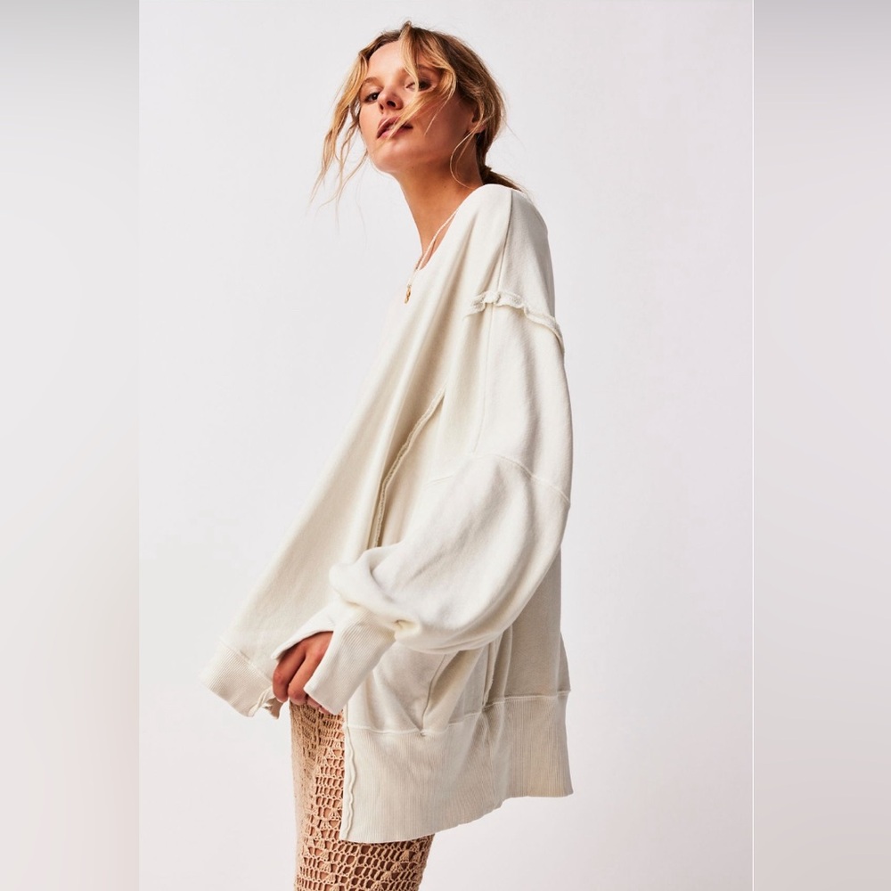 Free People Ivory Relaxed Hoodie